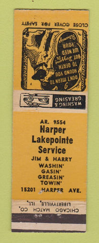 Matchbook Cover - Harper Lakepointe Service Detroit? MI YELLOW Mobil oil gas