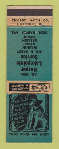 Matchbook Cover - Harper Lakepointe Service Detroit? MI BLUE Mobil oil gas