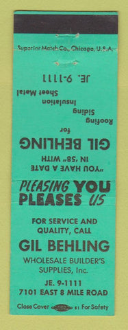 Matchbook Cover - Gil Behling Builder's Supply Detroit MI