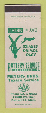 Matchbook Cover - Meyers Bros Texaco oil gas Detroit MI