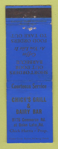 Matchbook Cover - Chick's Grill Dairy Bar WEAR