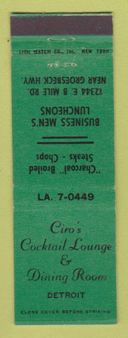Matchbook Cover - Ciro's Cocktail Lounge Restaurant Detroit MI