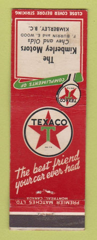 Matchbook Cover - Texaco oil gas Kimberley Chevrolet Oldsmobile BC WEAR