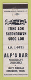 Matchbook Cover - Alp's Bar Dearborn MI