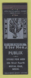 Matchbook Cover - Publix Men's Clothes Royal Oak MI