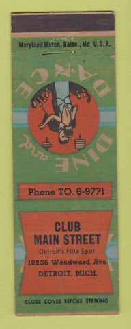 Matchbook Cover - Club Main Street Detroit MI