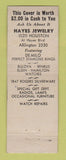 Matchbook Cover - Hayes Jewelry Detroit MI WEAR
