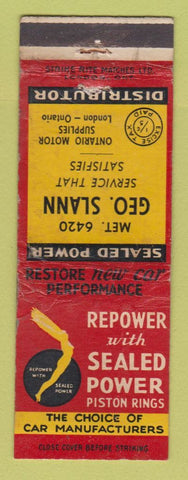 Matchbook Cover - Sealed Power Piston Rings girlie Geo Slann London ON WORN