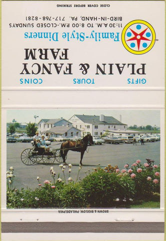 Matchbook Cover - Plain  and  Fancy Farm Bird in Hand PA amish 40 Strike