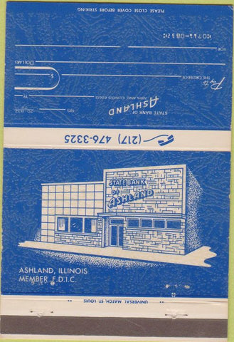 Matchbook Cover - State Bank of Ashland IL  40 Strike