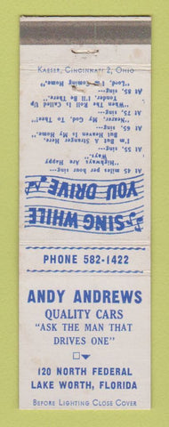 Matchbook Cover - Andy Andrews Quality Cars Lake Worth FL
