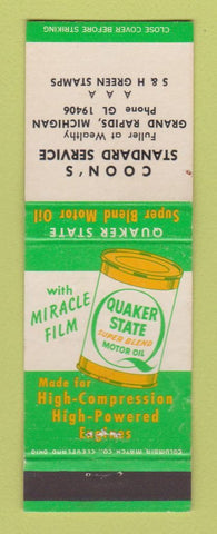 Matchbook Cover - Coon's Standard oil gas Quaker State Grand Rapids MI
