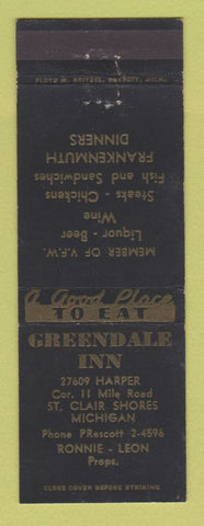 Matchbook Cover - Greendale Inn St Clair Shores MI