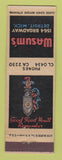 Matchbook Cover - Wasum's Restaurant Detroit MI