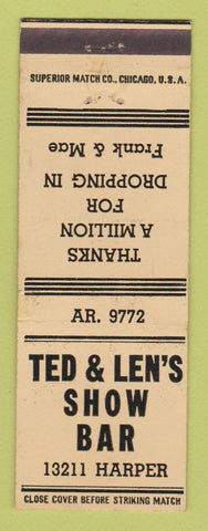 Matchbook Cover - Ted & Len's Show Bar Detroit? MI