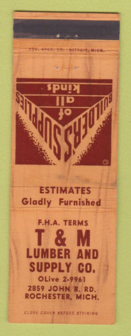 Matchbook Cover - T&M Lumber and Supply Rochester MI