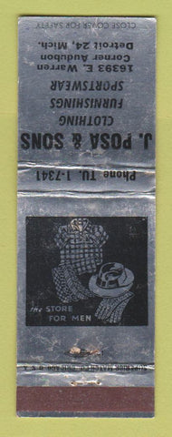 Matchbook Cover - J Posa Sons Men's Clothes Detroit MI WEAR