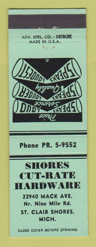 Matchbook Cover - Shores Cut Rate Hardware St Clair Shores MI