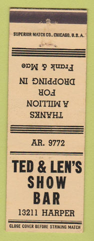 Matchbook Cover - Ted & Len's Show Bar Detroit? MI