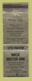 Matchbook Cover - Wick Motor Inn Youngstown OH WORN