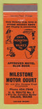 Matchbook Cover - Milestone Motor Court Calais ME