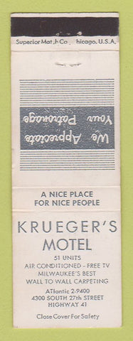 Matchbook Cover - Krueger's Motel Milwaukee WI
