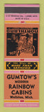 Matchbook Cover - Gumtow's Modern Rainbow Cabins Wellston MI