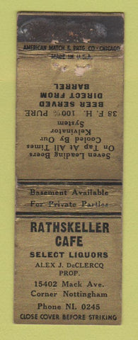 Matchbook Cover - Rathskeller Cafe Detroit? WORN