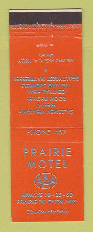 Matchbook Cover - Prairie Motel Prairie Du Chien WI
