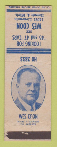 Matchbook Cover - Wes Coon Auto Sales Detroit MI WEAR