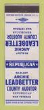Matchbook Cover - Archie Leadbetter County Auditor Election Detroit? MI