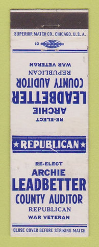 Matchbook Cover - Archie Leadbetter County Auditor Election Detroit? MI