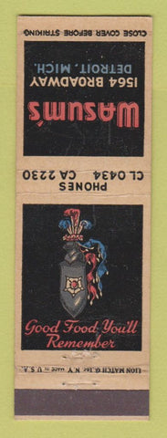 Matchbook Cover - Wasum's Restaurant Detroit MI