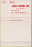 Matchbook Cover - Vance Edwards Men's Clothing Oakland CA 40 Strike