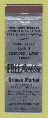 Matchbook Cover - Grimes Market BBQ Lapeer MI WEAR