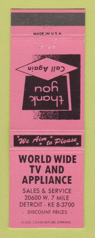 Matchbook Cover - World Wide TV Appliance Detroit MI