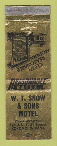 Matchbook Cover - WT Snow Sons Motel Kokomo IN WORN