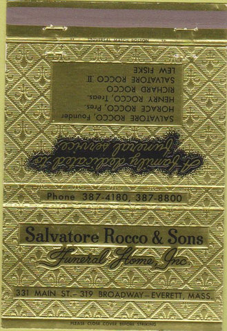 Matchbook Cover - Salvatore Rocco Funeral Home Everett MA 40 Strike