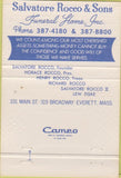 Matchbook Cover - Salvatore Rocco Funeral Home Everett MA 40 Strike