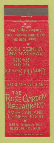 Matchbook Cover - Rose Garden Restaurant Chinese Dearborn Heights MI