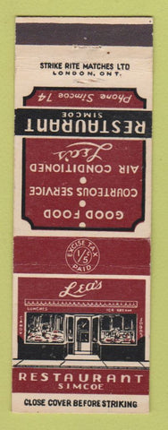 Matchbook Cover - Lea's Restaurant Simcoe ON