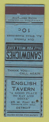 Matchbook Cover - English Tavern Detroit MI