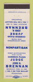 Matchbook Cover - Judge John Brennan Election 1965 Detroit? MI