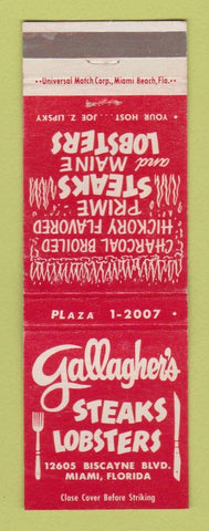 Matchbook Cover - Gallagher's Steaks Lobster Miami FL