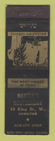 Matchbook Cover - Martini's Restaurant Hamilton ON WEAR