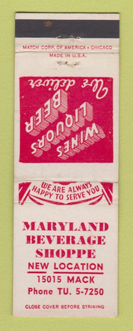 Matchbook Cover - Maryland Beverage Shoppe Liquor Detroit? MI