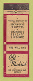 Matchbook Cover - Old Madrid Detroit MI restaurant WORN