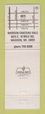 Matchbook Cover - Warren Chateau Hall Warren MI