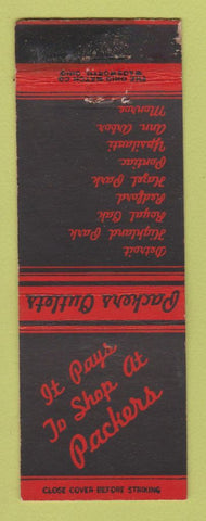 Matchbook Cover - Packers Outlets Detroit Royal Oak Hazel Park Ann Arbor MI WORN