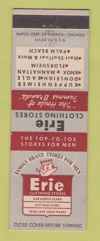 Matchbook Cover - Erie Clothing Stores Oak Park Chicago IL